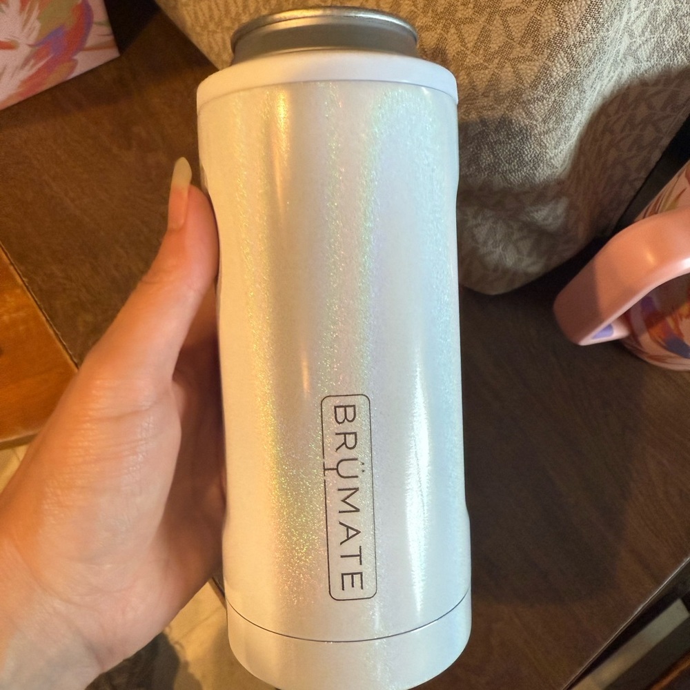 BrüMate White Glitter Slim Can Coozie